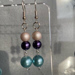 Handmade long dangle bead earrings light‎ pink purple light blue